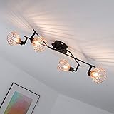Lightbox LED Deckenstrahler 4 flammig - Deckenspot mit stilvollen Draht-Schirmen und schwenkbaren Köpfen - Metall Schwarz/Kup