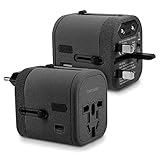 kwmobile Reiseadapter 4 USB Ports 3A Typ C Port - Universal Reise Adapter Steckdosen Stecker - Reisestecker Steckdosenadapter 150 Länder - Schw