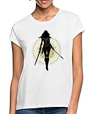 Spreadshirt Warner Bros Wonder Woman Umriss Mit Waffen Frauen Oversize T-Shirt, M, Weiß