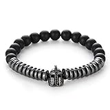 ZGRJIUERYI Steinarmband,Naturstein Perlen Armband, Schwarzer Stein Septum Schwarz Matt Stein Micro-Intarsien Zirkon Rüstung Helm Armband Armband, Personalisierte Bekleidungszubehö