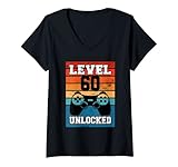 Damen Level 60, freigeschaltet, Retro-Gamer, 80er Jahre T-Shirt mit V