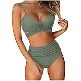 Bikini Damen Push Up Oberteil High Waist Zweiteilige Badeanzug Damen Bikini Set Party Strandkleidung Badeanzug Crossover Tops mit Triangel Bademode Teenager Mädchen Sportlich Strandbikini Tank