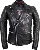 MDM Retro Motorrad Lederjacke 80´s Oldschool erhältlich (2XL, schwarz)