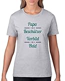 Comedy Shirts - Papa Beschuetzer Vorbild Held - Damen T-Shirt - Graumeliert/Türkis-Lila Gr. XL