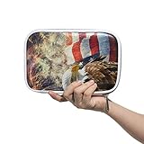 FAJRO Amerikanische Flagge Feuerwerk und Adler Kosmetik Make-up Pinsel Organizer Kosmetik Make-up Tasche Große Kapazität Federmäppchen mit Reiß