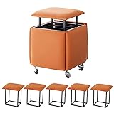 MYEBP 5 Stück Sofahocker Couchtisch Hocker Mit Rädern, Platzsparend Um 360 Grad Drehbare Räder, PU-Kissen Und Eisenrahmen, Super Tragend Abnehmbar Geeignet Für Drinnen Und Drauß