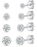 Damen Ohrstecker Silber 925- 4 Paar Klein Sterling Silber Stäbe Ohrstecker Ohrringe Set mit Zirkonia Schlafen Knorpel Tragus Modeschmuck für Damen Herren Geschenke 2/3/4/5