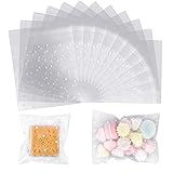 suaywo 200 Stück Cellophantüten Selbstklebend Geschenktüten Klein Weißes Punktmuster Plastiktüten Klein Flachbeutel Transparent für Pralinen Süßigkeiten Plätzchen Gebäck(7x7cm+10x10cm)