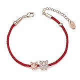 SHEGRACE Frauen Einstellbare Chinesischen Stil Rote Seil Armband mit Schwein Anhänger Rote Seil + Kupfer Rose Gold Überzogene + Tschechische Bohrer Armband Geschenk für Mädchen, 170 + 35