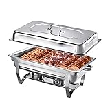 9L Chafing Dish mit Speisebehälter Tiefe 64mm, Edelstahl Warmhaltebehälter Speisewärmer, Wärmebehälter Chafing Dishes, Speisenwärmer, für Catering, Buffet und Party, 1 Gestell mit Deckelhalterung