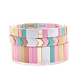 LEJIA Emaille-Tile Armbänder stapelbare Emaille Stretchy Tile Armband Regenbogen Colorblock-Korn-Armbänder Bohemian Strang-Armbänder für Lady Damen & Herren M
