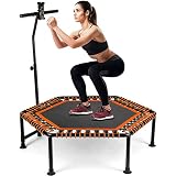Fitness Trampolin 125 cm 100 kg, mit 3-Fach höhenverstellbarer T-Haltegriff Saugnapf-Fußpolster Gummiseilfederung, Indoor/Outdoor, Minitrampolin für Erwachsene Kinder Sporttrampolin Jumping (Orange)