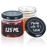 Praknu 25 Marmeladengläser Klein 125ml - Mit Etiketten & Stift - Luftdicht - Spülmaschinenfest - Ideal zum Verschenk