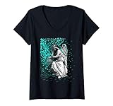 Damen ENGEL DER MELANCHOLIE, DIGITALE MALEREI DER ENGELSTATUE, T-Shirt mit V