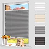 Dream-seeker Plissee ohne Bohren, Plissee Klemmfix Verdunkelung mit Klemmträger, Sichtschutz Sonnenschutz, Lichtundurchlässig Jalousien für Fenster Innen & Tür Hellgrau 35*120 cm (BXH)