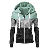TWIOIOVE Damen Farbblock Hoodie Pullover Streifendruck Pulli Sweatshirt Herbst Winter Reißverschluss Kapuzenpullover mit Tasche Casual Lose Kapuzenjacken Sportjacken Mantel Lang