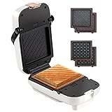 VCJ Mini-Sandwich-Maker, 2-in-1 Waffelmaschine Panini-Press-Grill mit abnehmbaren Antihaft-Platten, einstellbarer Timer (weiß)