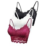 FEOYA 3 Stück Spitzen BH Bralette Spitze Gepolstert für Damen Yoga Spitze BH Bra Top Set Sport-BHS für Women M