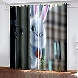 DRFQSK Vorhang Blickdicht Vorhänge Verdunkelungsvorhang Gardinen Mit Ösen Wohnzimmer Schlafzimmer Thermovorhang 3D Cartoon Tier Hase Muster Ösenschal 2Er Set Fensterdekoration 270 X 150 cm（H X B）