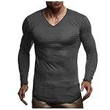 AWDX Herren T-Shirt mit V-Ausschnitt aus Bio-Baumwolle Langarmshirt Slim Fit Basic Shirts Männer Herbst Winter Unterhemd T-Shirt über Pullover Freizeit Schlafshirt mit Label Dünne Langarmshirts Jung