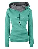 ZIYYOOHY Damen Kapuzenpullover Rollkragenpullover mit Faith Druck Langarm Pulli Sweatshirt Outwear mit Kapuze (XL, Grün)