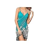 TTD Damen V-Ausschnitt langes Kleid Sommer Strand Wickelkleid Bademantel Handtuch Travel Spa Sw