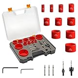 Profi Bi-Metall Lochsäge Cutter Box Set, 19 teilige Lochfräser Set für Gipskartonplatten und Holz, Zubehör Schlagbohremachine von Bosch Makita ( Ø 19mm - 68mm)