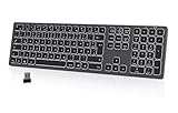 seenda Beleuchtete Funktastatur, Kabellose Tastatur mit Weißer LED Hintergrundbeleuchtung, QWERTZ Layout, Wiederaufladbare Ultraslim Fullsize Wireless Tastatur für Windows PC/Laptop/Tablet, Space G