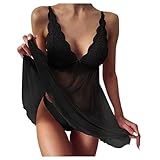 Looekveoyi Damen Babydoll Dessous Lingerie Damen Set Mesh Spitzen Nachtwäsche Kleider Babydoll Lingerie Dessous Set Sleepwear Dress V-Ausschnitt Reizwäsche Neglig