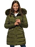 OZONEE Damen Winterjacke Jacke Parka Farbvarianten Warm Winterparka Funktionsparka Wintermantel Lange Regenjacke Kunstfell Gefüttert Outdoor Puffer Jacket Gepolstert O/M1556/4 ROT M