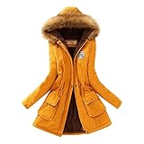Winterjacken für Damen mit Fell Schwarz Lang Sale Hurz Große Größen Günstig Wintermantal Damenmantel Parka Plüschjacke Fleecejack Damenjacke Plüschmantel Kapuzenjacke Winterparka D