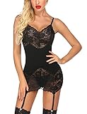 ADOME Reizwäsche Teddy Dessous Sexy Body Dessous Damen Spitze Negligee Erotik Bodysuit Strapse Unterwäsche Babydoll Lingerie mit Strumpfb