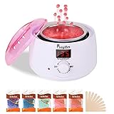 Baytter Wachs Haarentfernung Wachswärmer Set | Wax Enthaarung Waxing Warmer | Elektrischer Wachserhitzer Wachsgerät mit 5 * 100g Wachsbohnen + 10 Holzspateln + 30°C-135°C LCD Temperaturanzeig