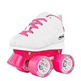 Crazy Skates Rocket Rollschuhe für Mädchen und Jungen – tolle Anfänger Kinder Quad Skates – Weiß/Pink (Größe: US Herren j13 | US Ladies j13 | EU 31)