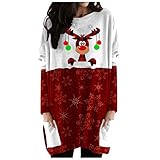 SEWORLD Weihnachtspullover Damen Schulterfreier Weihnachtspulli Weihnachten Langarm Kleid Santa Claus Druck Sweater Bekleidung Damen Große Größen mit Wasserfall Saum H