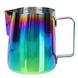 Cabilock Milchkännchen Edelstahl Bunte Handheld Milch Aufschäumen Krug Aufschäumkännchen mit Skala Griff für Barista Cppuccions Kaffee Latte Espresso Art 350