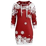 GFGHH Weihnachtskleid Damen Hoodie Langarm Sweatshirts Lässig Pullover Kleid Herbst Winter Kapuzenpullover Elegant Minikleid Knielang Blusenkleid Jumper Festliche Geschenk Xmas Partykleid F