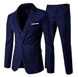 Anzug Herren Slim Fit 3 Teilig Anzüge Herrenanzug Sakko für Hochzeit Business Marineblau L