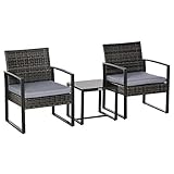 Outsunny Polyrattan Sitzgruppe Gartenset 3 TLG. Gartenmöbel mit Kissen Garten G