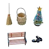 HolAngela Puppenhaus Weihnachtsdekoration Miniatur Gartendeko Puppenhaus Set von Mehrere Teile Stück DIY Gartengeräte 1: 12 Puppenhaus Miniatur Weihnachtsbaum Fee Gartenhaus Zubehör (A-10, 5PCS)