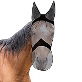 Buwico Horse Face Fliegenmaske, UV-Schutz, mit Ohren- und Nasenschutz, schwarz, DREI Größen (M)