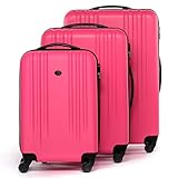 FERGÉ Kofferset Hartschale 3-teilig Marseille Trolley-Set - Handgepäck 55 cm, L und XL 3er Set Hartschalenkoffer Roll-Koffer 4 Rollen 100% ABS pink