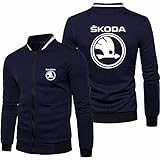 CHUSS Herrenjacke Sweatshirt für SKODA Bedruckter Stehkragen Cardigan Langarm Reißverschluss Gitter Trainingsjacken Top - Jugendgeschenk-Navy Blue||XXL