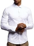 Leif Nelson Herren weißes Hemd Slim Fit Langarm Schwarzes Männer Stretch Kurzarmhemd Freizeithemd Jungen Langarmshirt Langarmhemd Business Hochzeit Freizeit Kurzarm LN3430 Weiß M