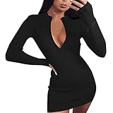 VisSec Damen Pullover Kleid Frauen Langarm Rückenfrei Kleid mit Bow Sexy Mini Bandage Mode Minikleid Elegante Winterkleid Modische Strickkleid Wickelkleid Hemdkleid Herbstkleid Partykleid Schwarz M