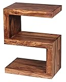 FineBuy Beistelltisch Massiv-Holz Sheesham 60 cm Wohnzimmer-Tisch Design dunkel-braun Landhaus-Stil Couchtisch Natur-Produkt Standregal Unikat Zeitungshalter Massivholzmöbel E