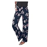 BIBOKAOKE Damen Bedruckte Sporthose Weites Bein Hose Locker Boho Lang Hippie Hose Haremshose Sommerhose Gummibund Freizeithose mit Taschen Jogginghose Beach Pants Freizeit Sw