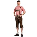 Herren Trachten Lederhose Trachtenlederhose Trachtenhose Kniebund Lang Hellbraun 60