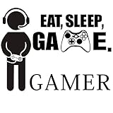 2 Stück Wandaufkleber Gamer, Gamer mit Eat Sleep Wand Aufkleber und Spieler mit Controller Wandtattoo für Zuhause, Spielzimmer Schlafzimmer Jungenzimmer Tap