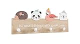 Kindergarderobe Garderobenpaneel Wandgarderobe Holzgarderobe für Kinder | Holz | Bunt | mit Tiermotiven | 4 Kleiderhak